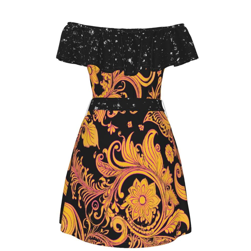 Fullbreedcustom Print Women's Off-shoulder Dress With Ruffle